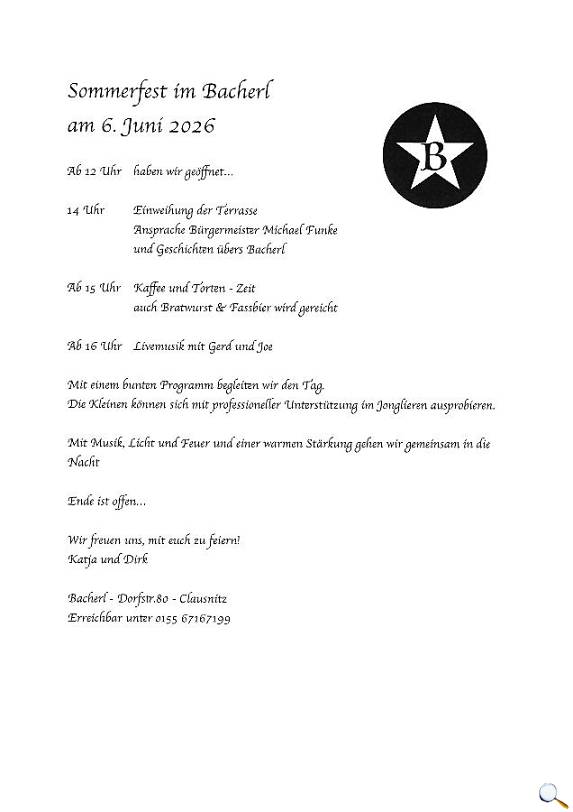 Einladung zum Sommerfest im Bacherl